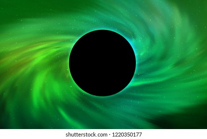 Light Green vector pattern with a black hole, stars. Gradient colorful illustration with a black hole, stars. Backdrop for ads, leaflets of Black Friday.