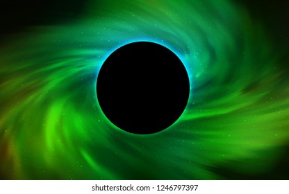Light Green vector pattern with a black hole, stars. Decorative design in space style with a black hole. Backdrop for Black Friday promotions.