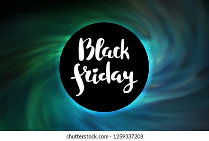 Light Green vector pattern with a black hole, stars. Gradient colorful illustration with a black hole, stars. Black Friday design for ads, commercials.