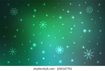 Light Green vector pattern with christmas snowflakes. Snow on blurred abstract background with gradient. New year design for your ad, poster, banner.