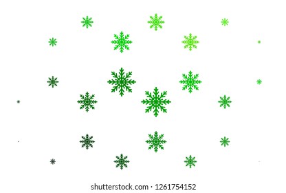 Light Green vector pattern with christmas snowflakes. Shining colored illustration with snow in christmas style. The template can be used as a new year background.