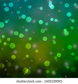 Light Green vector pattern with circles, stars. Abstract design in gradient style with bubbles, stars. Design for your commercials.