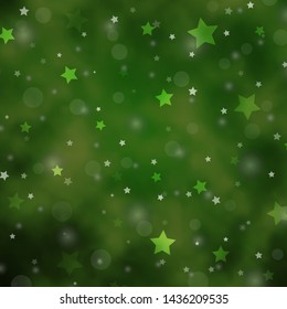 Light Green vector pattern with circles, stars. Illustration with set of colorful abstract spheres, stars. Design for textile, fabric, wallpapers.