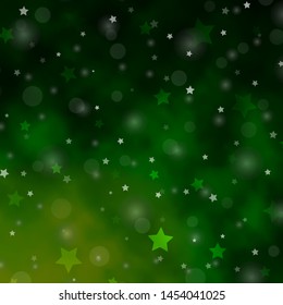 Light Green vector pattern with circles, stars. Abstract illustration with colorful shapes of circles, stars. Pattern for trendy fabric, wallpapers.