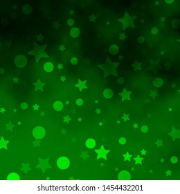 Light Green vector pattern with circles, stars. Colorful illustration with gradient dots, stars. Texture for window blinds, curtains.