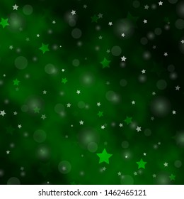 Light Green vector pattern with circles, stars. Glitter abstract illustration with colorful drops, stars. Design for wallpaper, fabric makers.