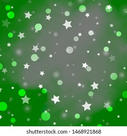 Light Green vector pattern with circles, stars. Abstract illustration with colorful shapes of circles, stars. Pattern for trendy fabric, wallpapers.