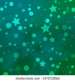 Light Green vector pattern with circles, stars. Abstract design in gradient style with bubbles, stars. Pattern for trendy fabric, wallpapers.