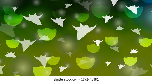 Light Green vector pattern with circles, stars. Illustration with set of colorful abstract spheres, stars. Pattern for trendy fabric, wallpapers.