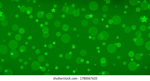 Light Green vector pattern with circles, stars. Abstract design in gradient style with bubbles, stars. Texture for window blinds, curtains.