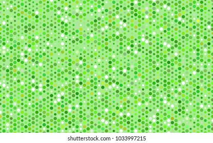 Light Green vector pattern with colored spheres. Geometric sample of repeating circles on white background in halftone style.