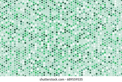 Light Green vector pattern with colored spheres. Geometric sample of repeating circles on white background in halftone style.