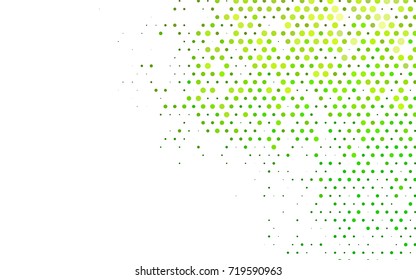 Light Green vector pattern with colored spheres. Geometric sample of repeating circles on white background in halftone style.