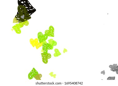 Light Green vector pattern with colorful hearts. Decorative design with hearts in simple style . Pattern for marriage gifts, congratulations.