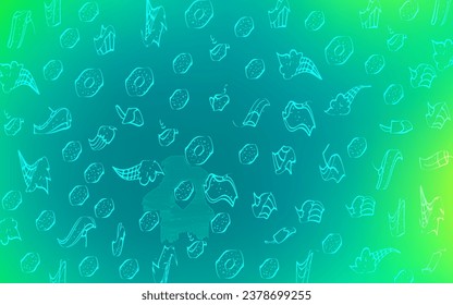 Light Green vector pattern with delicious cookies. Beautiful colored illustration with candies in doodle style. Pattern for ad, booklets, leaflets of restaurants.