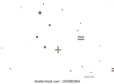 Light Green vector pattern with Digit symbols. Colored mathematic signs with gradient on white background. Pattern for school, grammar websites.