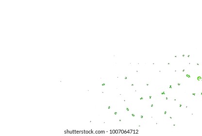 Light Green vector pattern with Euro, Dollar, Yen. Colored symbols of all currency on white background. Template for ads of markets, loans.