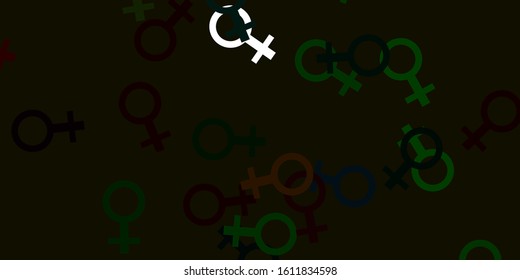 Light Green vector pattern with feminism elements. Colorful illustration with gradient feminism shapes. Background for International Women’s Day.