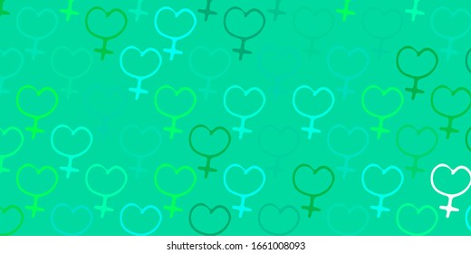 Light Green vector pattern with feminism elements. Colorful feminism symbols with a gradient in modern style. Design for International Women’s Day.