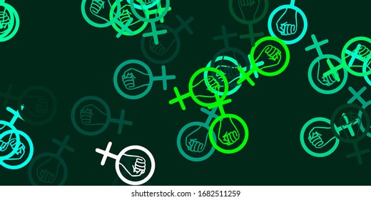 Light Green vector pattern with feminism elements. Colorful illustration with gradient feminism shapes. Background for International Women’s Day.