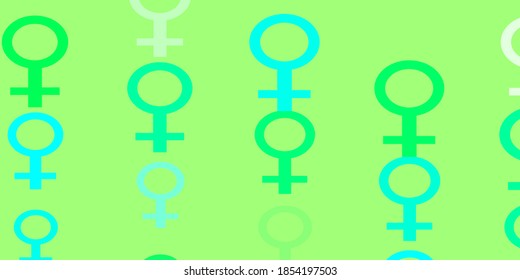 Light Green vector pattern with feminism elements. Illustration with signs of women's strength and power. Background for ui designers.