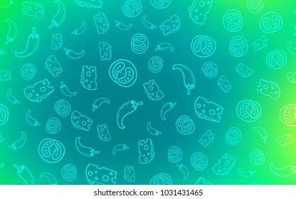 Light Green vector pattern with fresh ingredients. Glitter abstract sketch with gourmet food. Doodle design for your business advert of cafes.