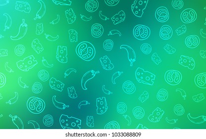 Light Green vector pattern with fresh ingredients. Glitter abstract sketch with gourmet food. Doodle design for your business advert of cafes.