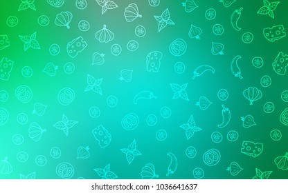 Light Green vector pattern with fresh ingredients. Fast Food on blurred abstract background with colorful gradient. Doodle design for your business advert of cafes.