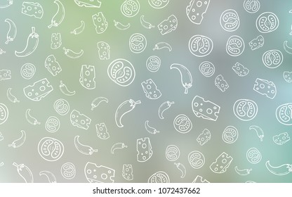 Light Green vector pattern with fresh ingredients. Beautiful colored illustration with food in doodle style. Design for ad, poster, banner of cafes or restaurants.