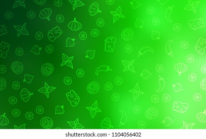 Light Green vector pattern with fresh ingredients. Fast Food on blurred abstract background with colorful gradient. Template for meal cooking in kitchen.