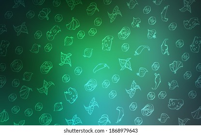 Light Green vector pattern with fresh ingredients. Illustration with set of fresh food in doodle style. Pattern for ad, booklets, leaflets of restaurants.