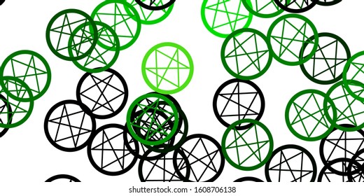 Light Green vector pattern with magic elements. Illustration with magical signs of spiritual power. Background for esoteric, mystic designs.