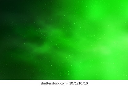 Light Green vector pattern with night sky stars. Shining colored illustration with bright astronomical stars. Smart design for your business advert.