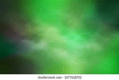 Light Green vector pattern with night sky stars. Space stars on blurred abstract background with gradient. Pattern for futuristic ad, booklets.