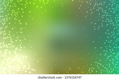 Light Green vector pattern with night sky stars. Glitter abstract illustration with colorful cosmic stars. Best design for your ad, poster, banner.