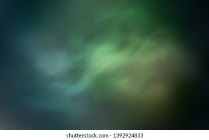 Light Green vector pattern with night sky stars. Space stars on blurred abstract background with gradient. Template for cosmic backgrounds.