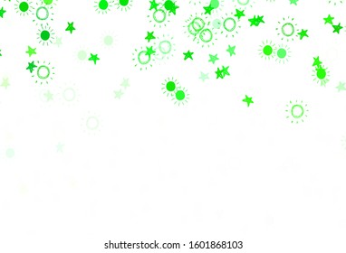 Light Green vector pattern with simple suns, stars. Blurred decorative design in simple style with stars, suns. Pattern for astrology websites.