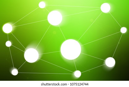 Light Green vector pattern with spheres, triangles. Abstract illustration with colorful discs and triangles. Completely new template for your brand book.