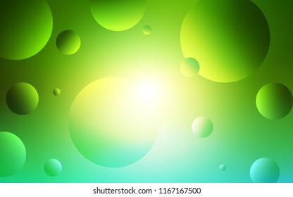 Light Green vector pattern with spheres. Glitter abstract illustration with blurred drops of rain. Beautiful design for your business advert.