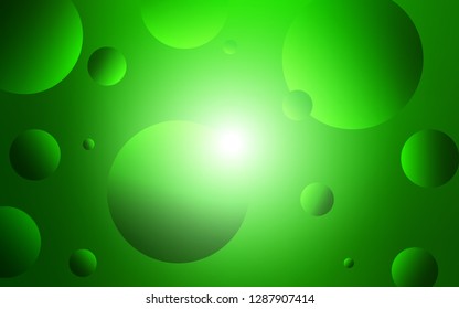 Light Green vector pattern with spheres. Glitter abstract illustration with blurred drops of rain. Pattern can be used as texture of wallpapers.