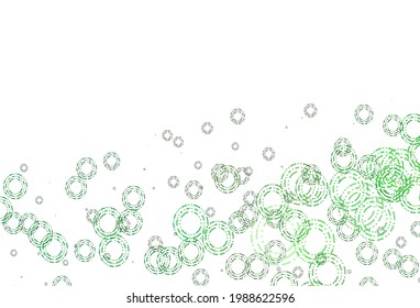 Light Green vector pattern with spheres. Blurred bubbles on abstract background with colorful gradient. Pattern of water, rain drops.