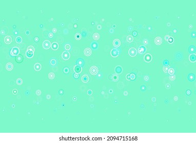 Light Green vector pattern with spheres. Glitter abstract illustration with blurred drops of rain. New template for your brand book.