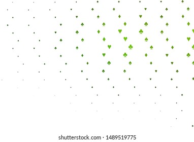 Light Green vector pattern with symbol of cards. Shining illustration with hearts, spades, clubs, diamonds. Smart design for your business advert of casinos.