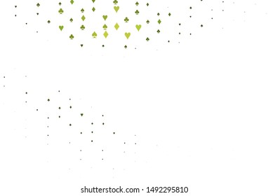 Light Green vector pattern with symbol of cards. Glitter abstract sketch with isolated symbols of playing cards. Design for ad, poster, banner of gambling websites.