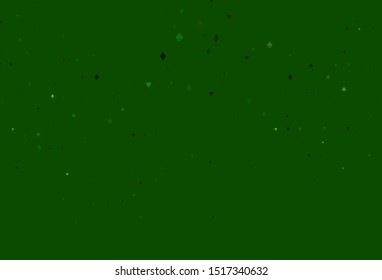 Light Green vector pattern with symbol of cards. Blurred decorative design of hearts, spades, clubs, diamonds. Smart design for your business advert of casinos.