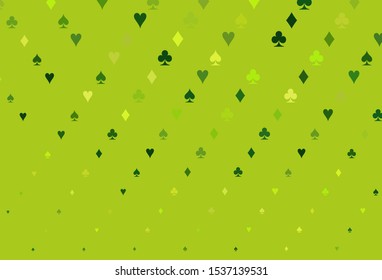 Light Green vector pattern with symbol of cards. Colored illustration with hearts, spades, clubs, diamonds. Smart design for your business advert of casinos.