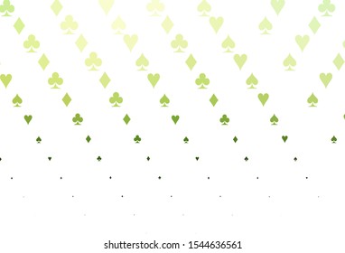 Light Green vector pattern with symbol of cards. Shining illustration with hearts, spades, clubs, diamonds. Design for ad, poster, banner of gambling websites.