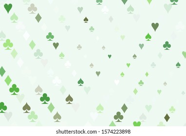 Light Green vector pattern with symbol of cards. Shining illustration with hearts, spades, clubs, diamonds. Pattern for booklets, leaflets of gambling houses.