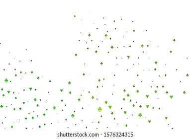Light Green vector pattern with symbol of cards. Glitter abstract sketch with isolated symbols of playing cards. Pattern for ads of parties, events in Vegas.