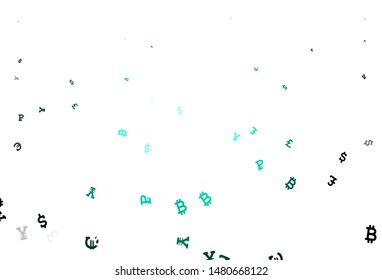 Light Green vector pattern with symbols of currency. Blurred design in simple style with symbols of currency. Pattern for bank ads, posters, banners.